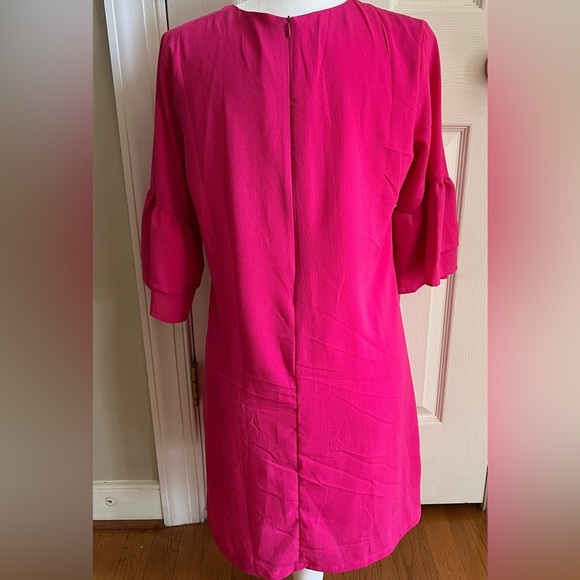 Belongsci Pink Summer V‎ Neck Bell Sleeve Shift Mini Dress Size Small NWOT - Picture 3 of 11